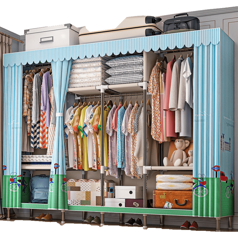 索尔诺布衣柜简易衣柜加粗钢管双人加固厚组合防尘大号宿舍卧室布衣橱收纳衣柜子1968 英伦风情