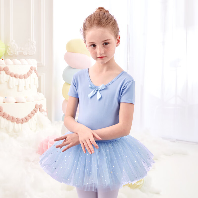 dance)儿童舞蹈服女童夏季短袖芭蕾舞裙练功服幼儿中国舞裙跳舞演出