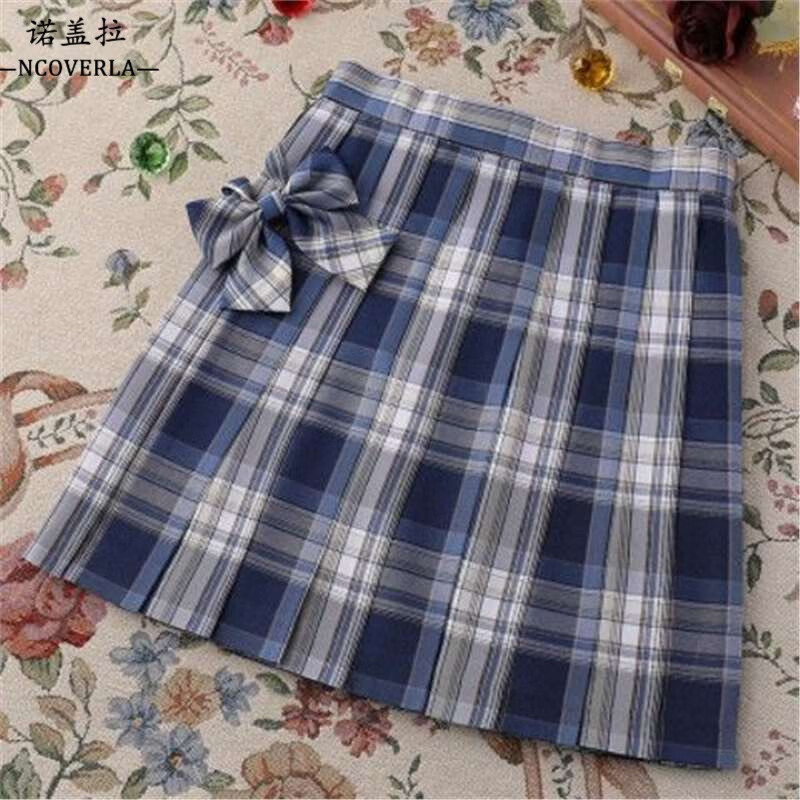 诺盖拉(ncoverla)咩嘢jk制服格裙蓝夏百褶兔缝缝半身裙校供短裙子 咩