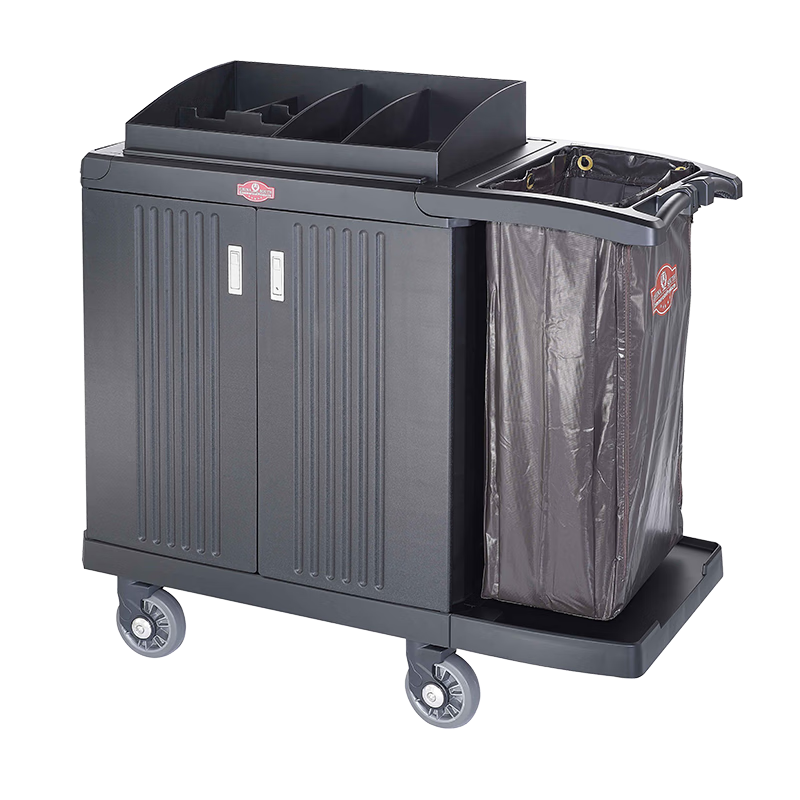 會汕 南酒店客房服務(wù)車多功能手推車布草車塑料保潔車工作布袋車清潔車房口車06帶門款