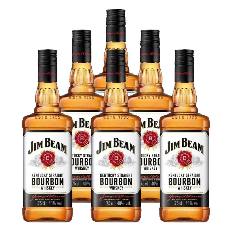 金宾（Jim Beam）全球直采占边波本波旁威士忌美国洋酒柠檬沙瓦嗨棒大金宾大占边 金宾白占边白750mL6瓶