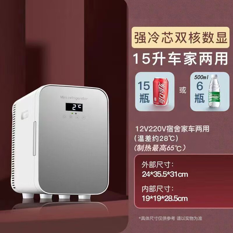 华柯尼华柯尼迷你小冰箱小型家用租房宿舍药品车载冰箱学生冷藏冷冻一人 强冷数显2-8度银色 车家两用 15升
