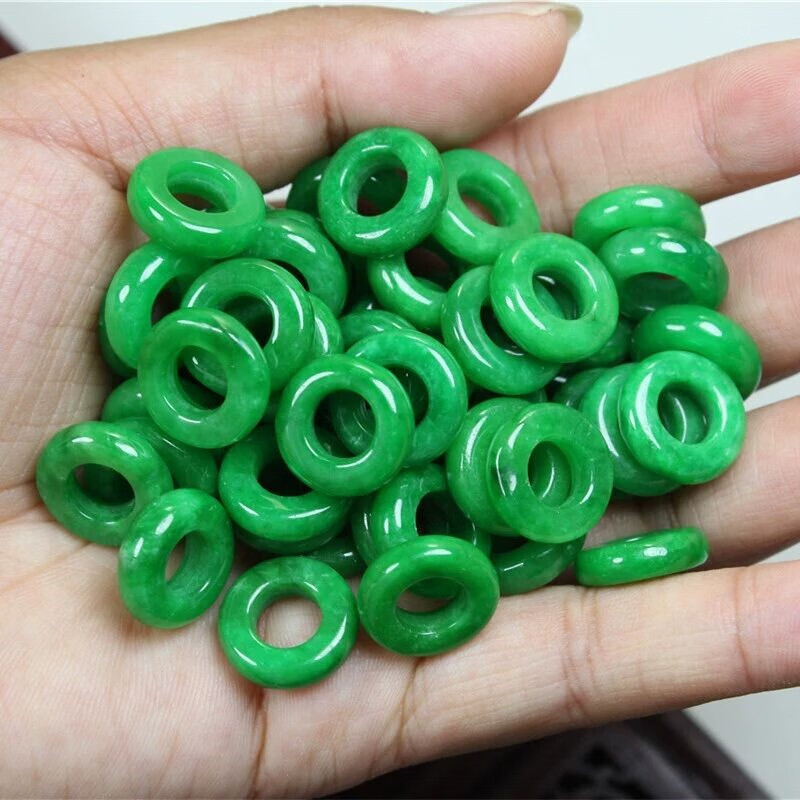 瑾然翡翠干青辣绿圆圈环阳绿甜甜圈散珠  diy簪子发饰耳坠耳坠配件材