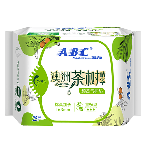 ABC澳洲茶树精华超薄透气护垫卫生巾京东自营姨妈巾163mm*25片