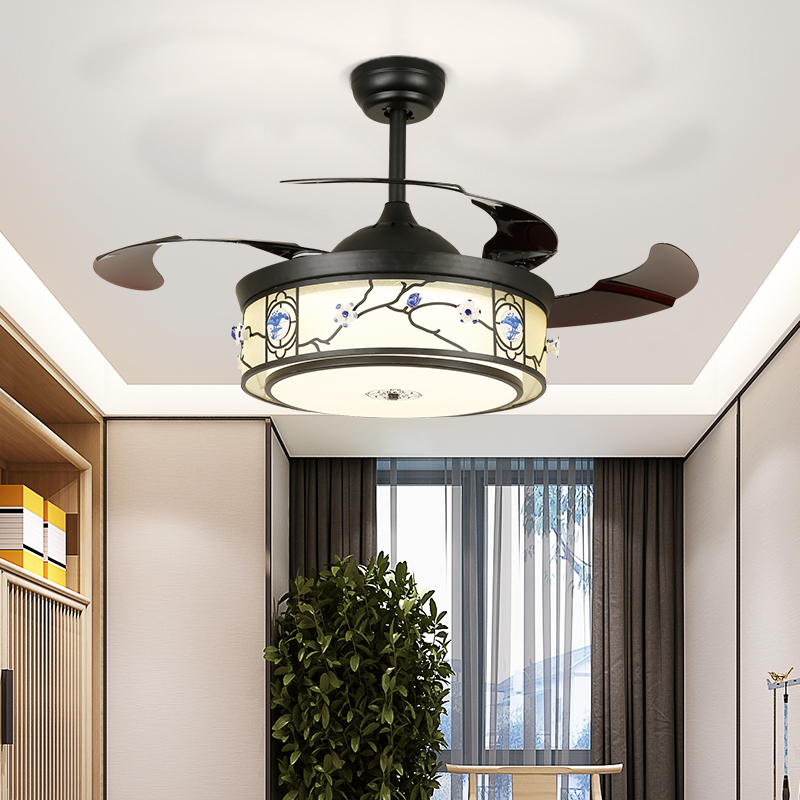 风扇吊灯客厅隐形风扇灯仿古中国风餐厅吊扇灯卧室书房灯扇一体灯具 a