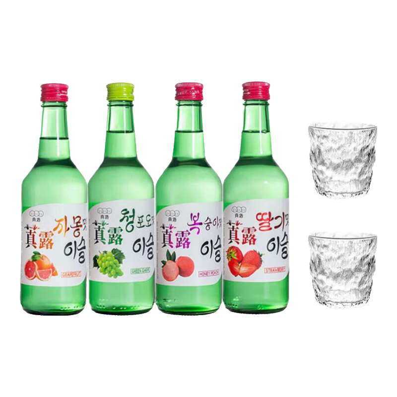 真洛韩式露酒烧酒果味清酒低度微醺青葡萄味春节年货必备 4瓶烧酒360ml葡萄西柚草莓水蜜桃