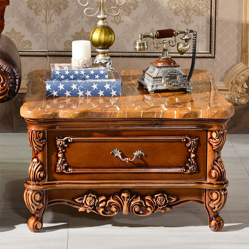 雅尔菲大理石茶几正方形欧式大方几 客厅沙发边几古典实木角几 0.