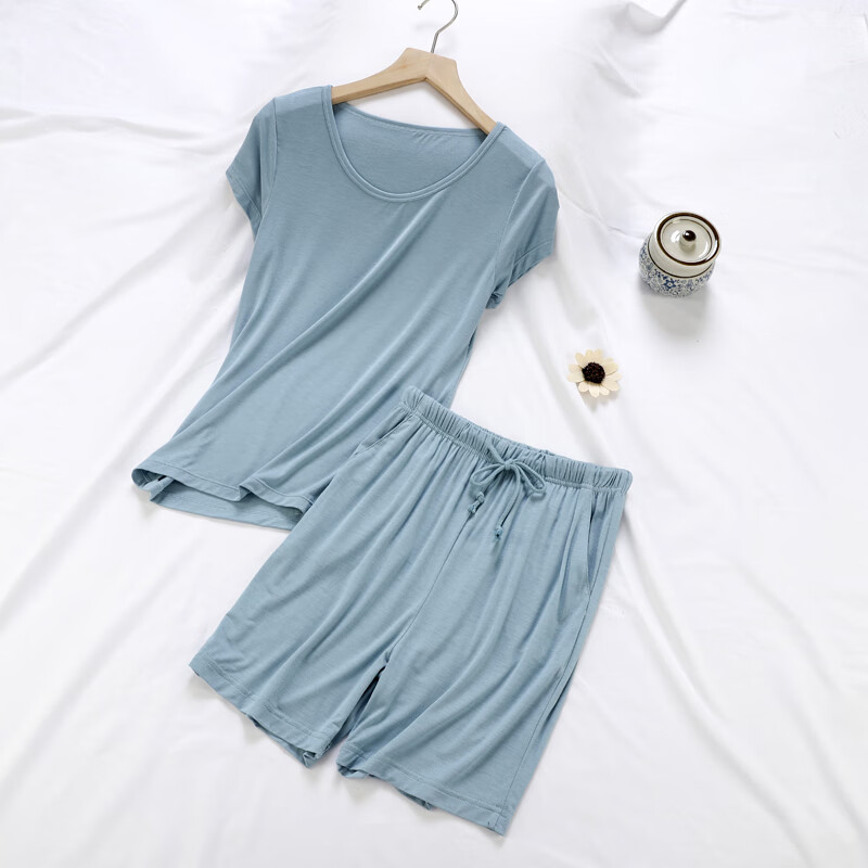 夏季2024新款短袖短裤家居服莫代尔薄款大码可外穿 鸭蛋绿 m(85斤以内