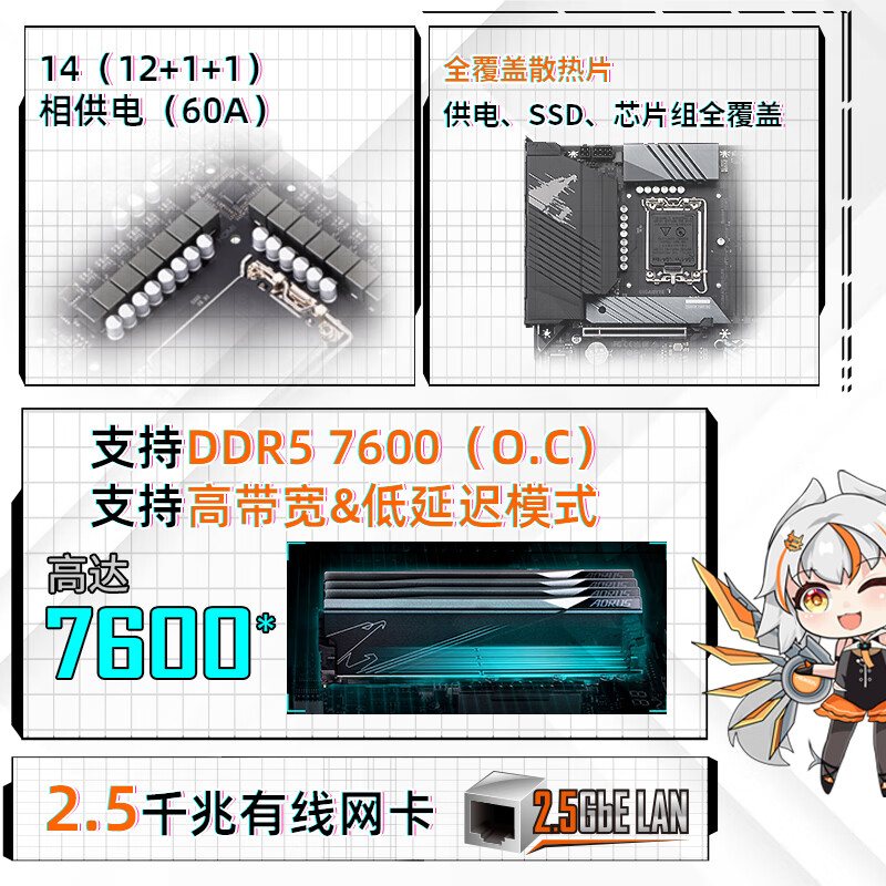 技嘉（GIGABYTE）小雕 B760M AORUS ELITE DDR5主板支持CPU 1390013700KF Intel B760 LGA 1700