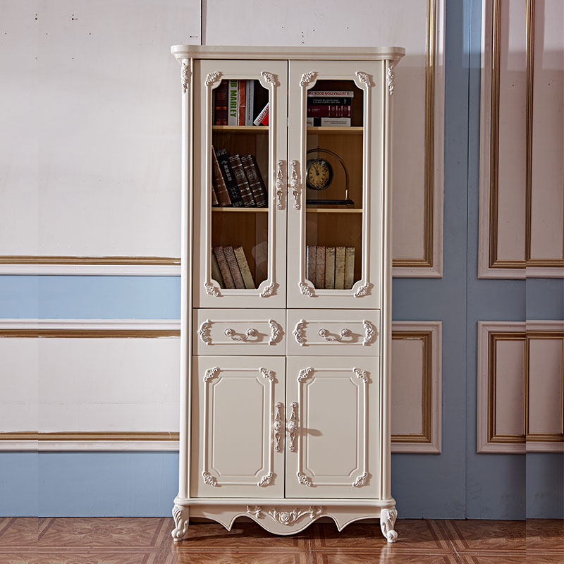 艾米河 法式书柜23门书橱带玻璃二门书架书柜组合书房欧式书柜书架二