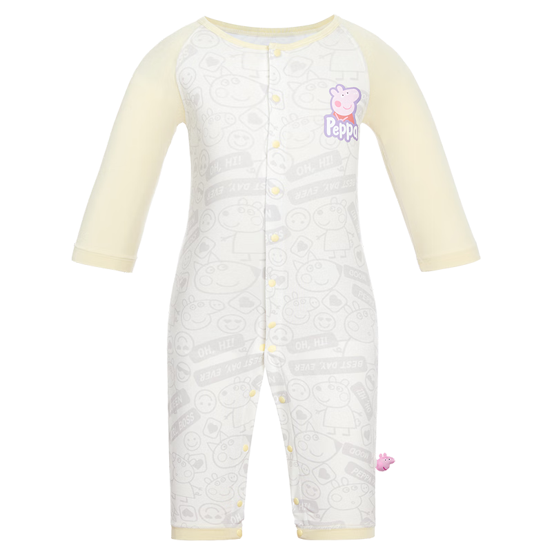 爱慕婴幼新品小猪佩奇中性宝宝婴儿衣服男女长袖连体爬服婴童四季款奶皮衣 白底佩奇满印 73cm