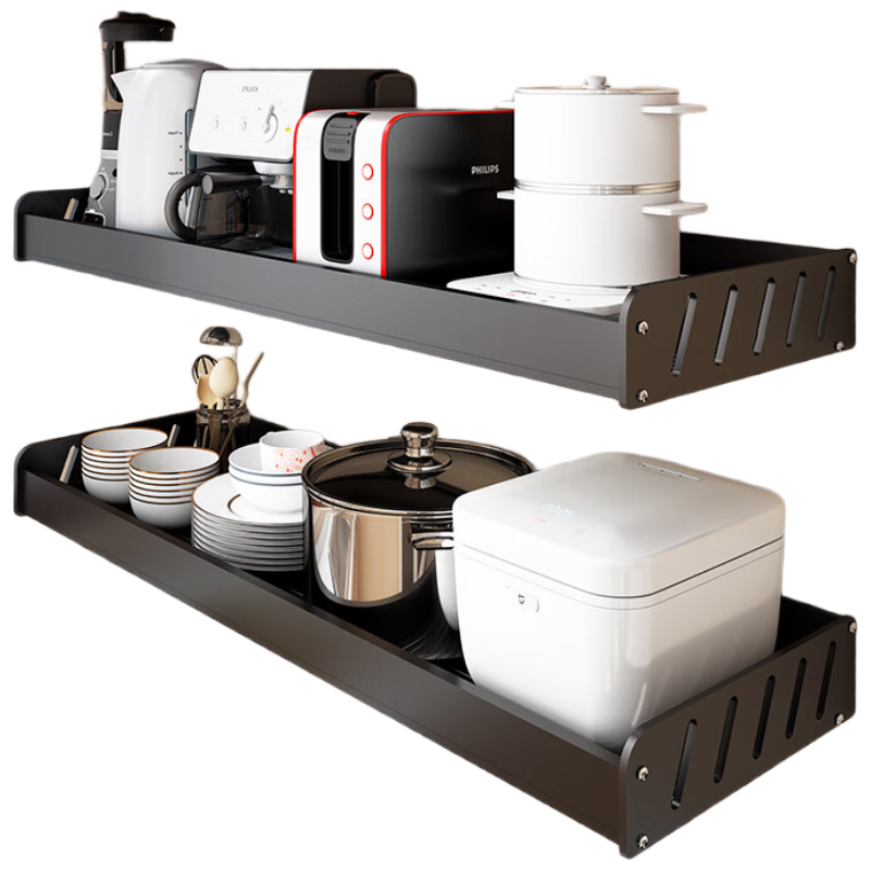 尚美德厨房用具置物架调料壁挂免打孔厨具收纳刀架拉篮 黑色50cm-不带杆