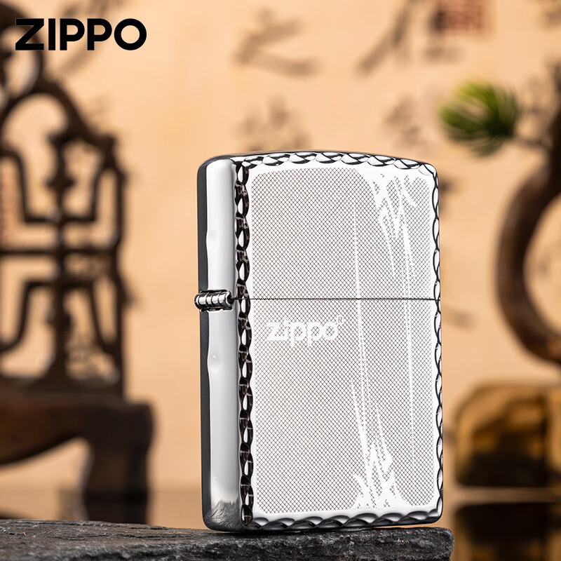 ZIPPO煤油打火机 男士礼品礼物原装进口之宝日韩版谦谦君子兰花套装 银色 含油礼盒套装