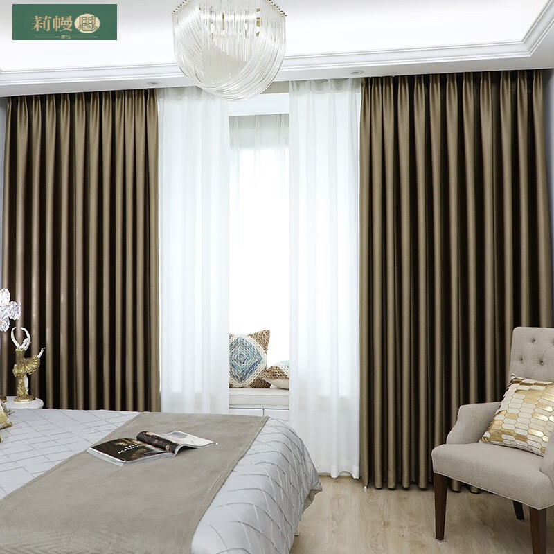 精密窗帘轻奢高档大气高温定型隔音窗帘100全遮光密卧室现代简 卡其色