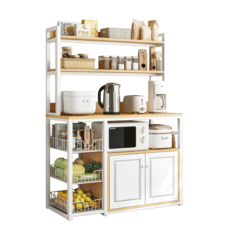 瑞象 厨房置物架落地多层储物微波炉柜烤箱置物柜多功能家用锅具收纳架 【网篮柜门款】黑色100*80cm