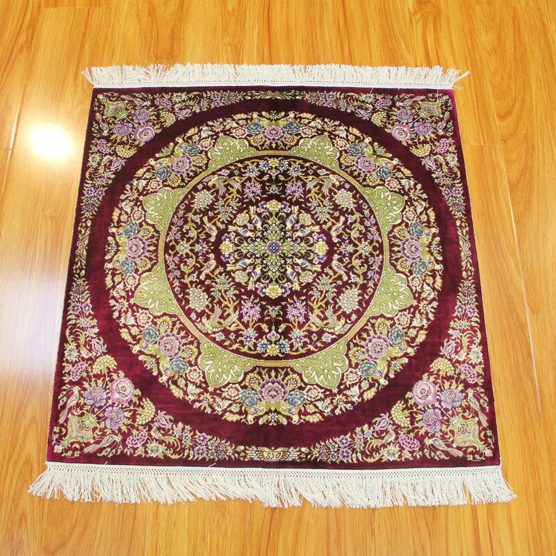 毯译毯译品牌 出口真丝伊朗欧美红系正方形波斯手工欧式地毯75x75厘米