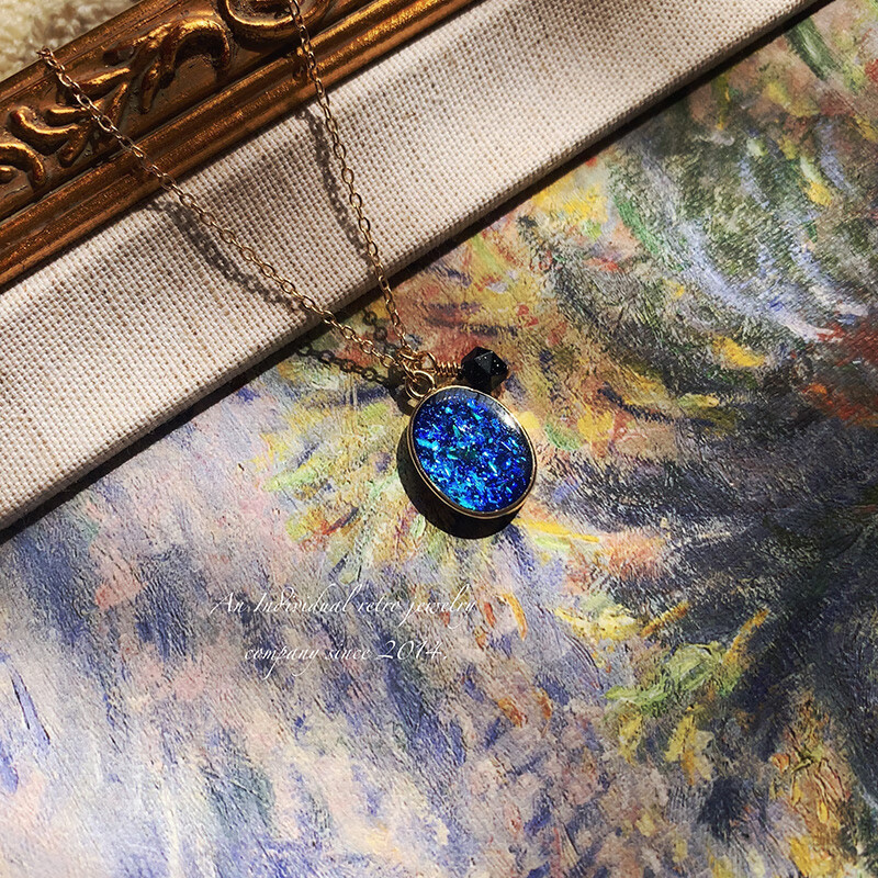 snqp海洋之心 晶莹欧泊宝石镶嵌镀金星夜项链送女友 礼物 海洋之心