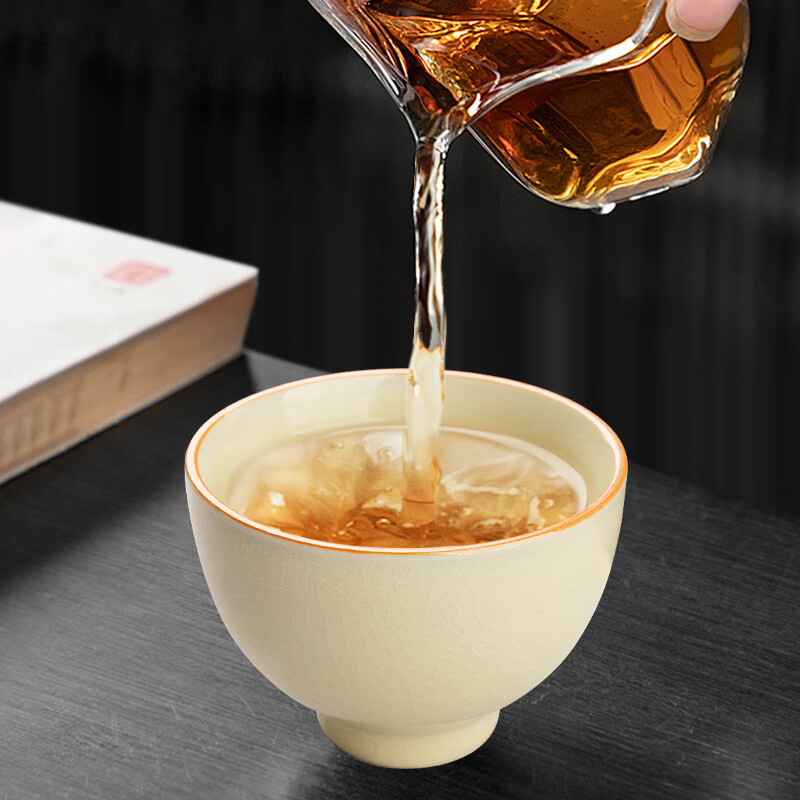 易信米黄汝窑杯陶瓷单杯开片可养主人杯喝茶器家用喝茶杯功夫茶具配件 汝窑钟形杯-米黄