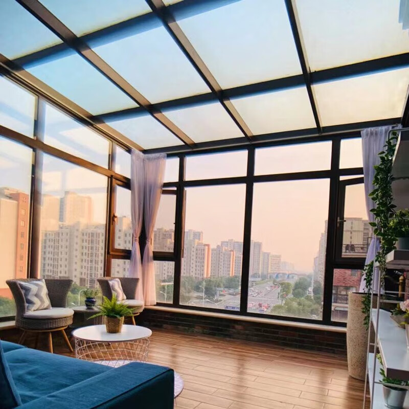 别墅阳光房露台断桥铝合金门窗封阳台玻璃房北京别墅复式平台阳光房
