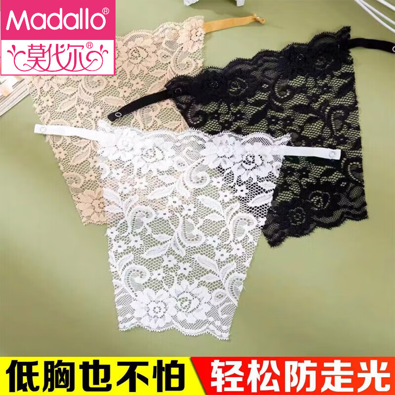 莫代爾一片式防走光胸?fù)跖募颈】罾俳z花邊抹胸?zé)o肩帶護(hù)胸神器鏤空百搭 白+黑+膚[3件] 均碼 [可調(diào)節(jié)大小]