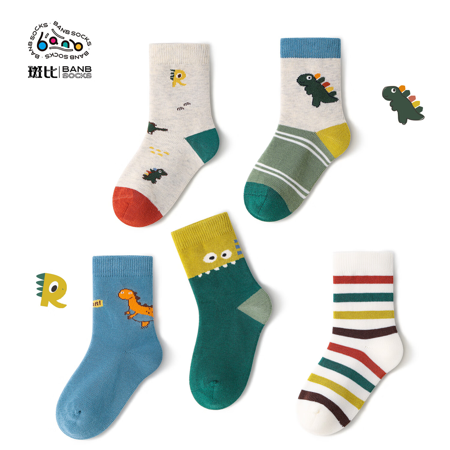 斑比儿童袜子春秋薄款精梳棉男女孩童袜大童宝宝秋冬中筒袜 BB2469 秋冬款儿童袜子 5双 3-5岁 建议脚码21-26码【16-18】