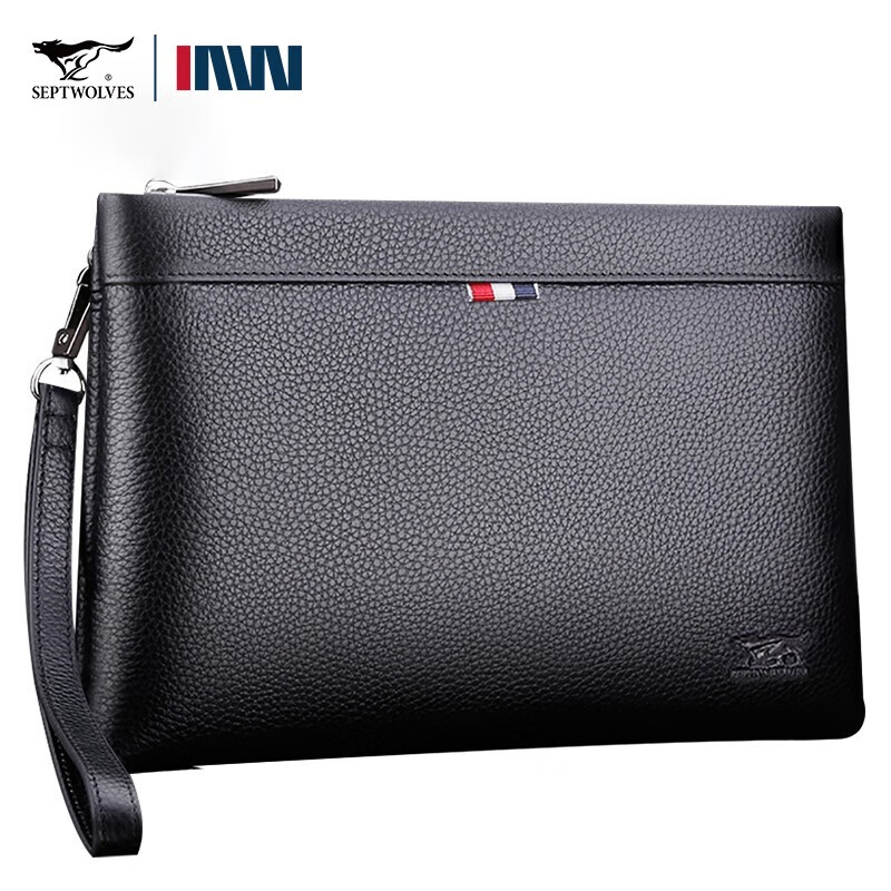 七匹狼男士手包真皮手拿包头层牛皮手抓信封包生日礼物送男友老公送爸爸 款式一小号黑色长27宽17厚2.5cm