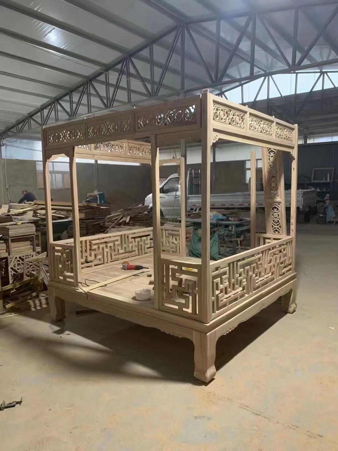 架子床中式月洞仿古老榆木四柱实木千工拔步床踏步床 普通1架子床  1