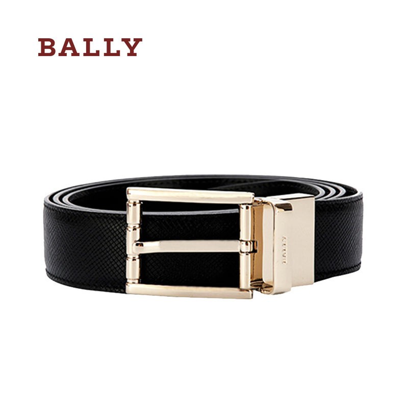 BALLY巴利奢侈品 腰带男士 皮带 金色 针扣潮流正装裤带牛皮 30MM 110cm 黑色