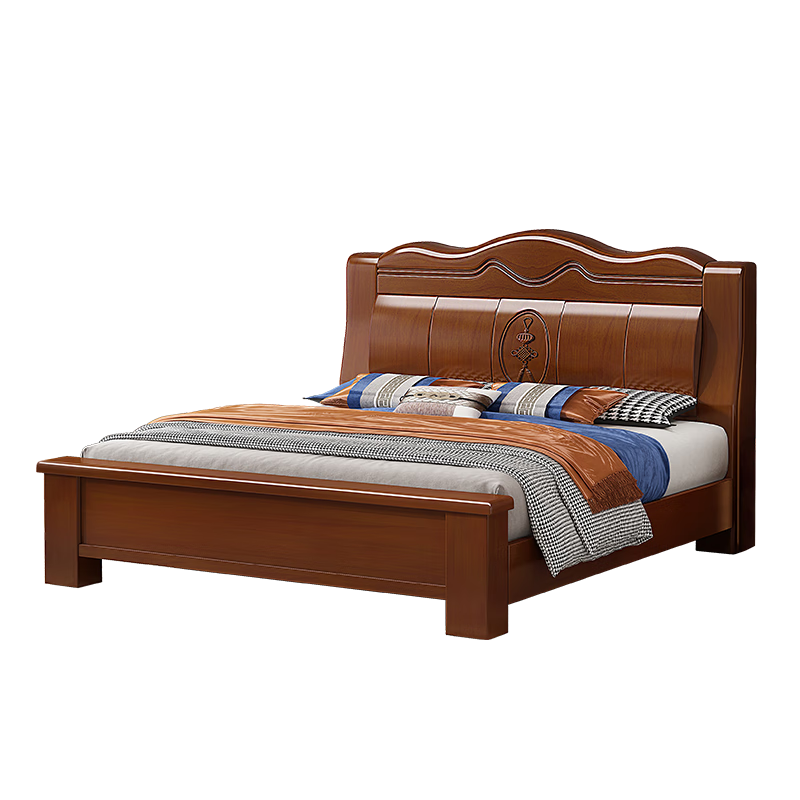 千禧盛世床大實(shí)木雙人床現(xiàn)代中式床高箱儲(chǔ)物床婚床大床臥室家具 抽屜床 1.8*2.0米