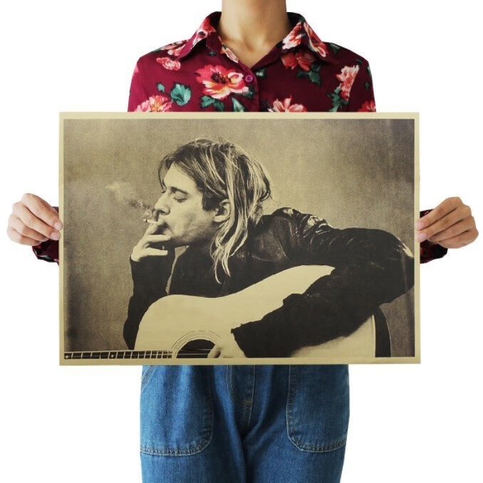 音乐明星复古怀旧牛皮纸海报宿舍酒吧装饰画墙贴 柯本b21 无痕胶点