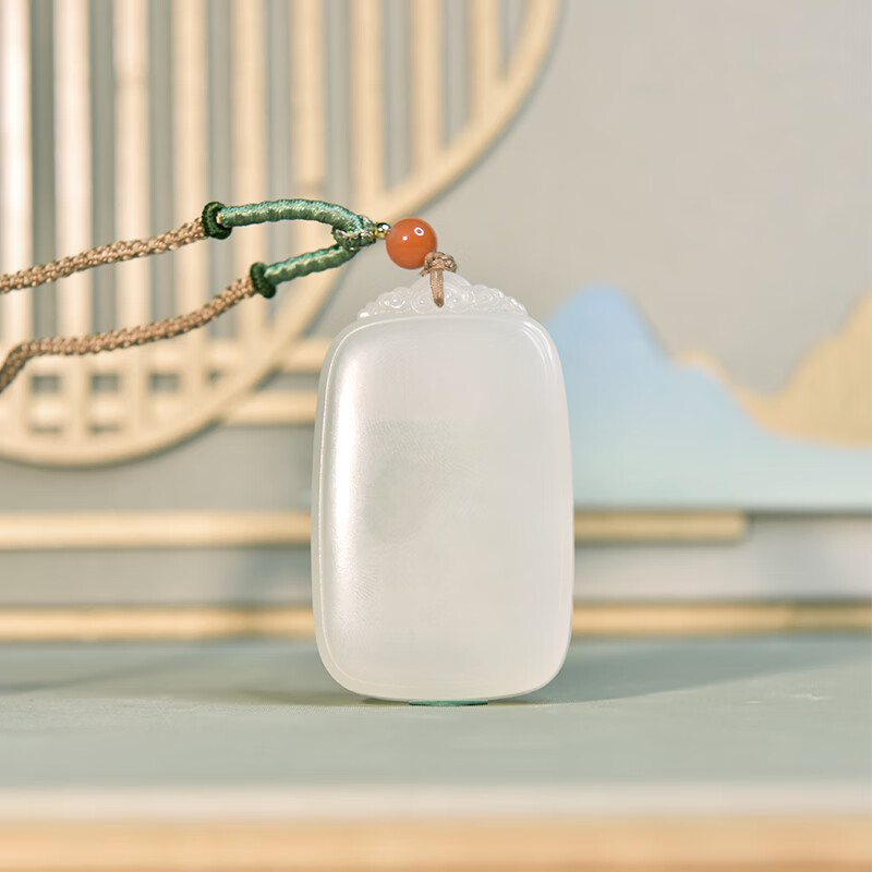 左氏0655和田玉羊脂白平安牌吊坠籽料平安无事牌男女玉佩玉牌玉坠挂件