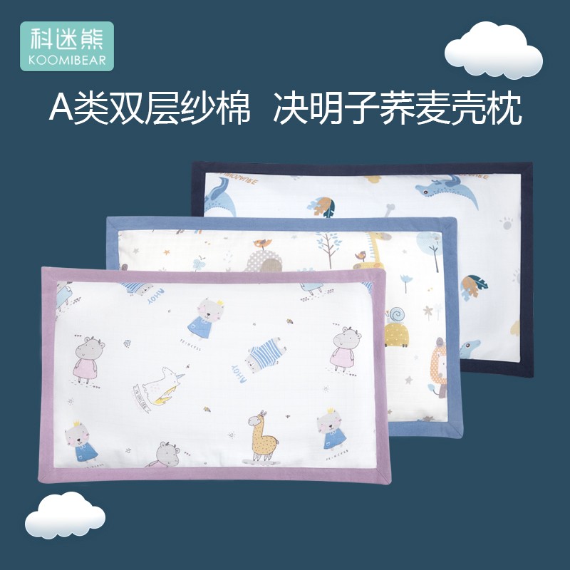 科迷熊婴儿决明子荞麦枕头0-6儿童1-3岁宝宝通用幼儿园男女孩卡通枕头 恐龙世界+【冰丝枕套】 0岁-3岁 高度3CM可调