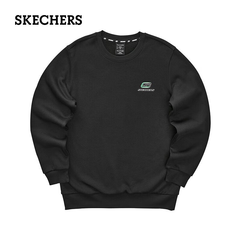 斯凯奇（Skechers）秋冬男女同款针织加绒舒适休闲圆领卫衣L323U123 碳黑/0018 XL