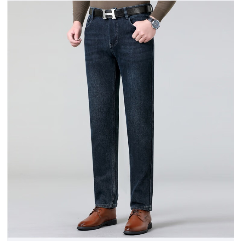 劲霸男装(k-boxing)牛仔裤冬季新款男士中年商务弹力直筒加绒牛仔休闲