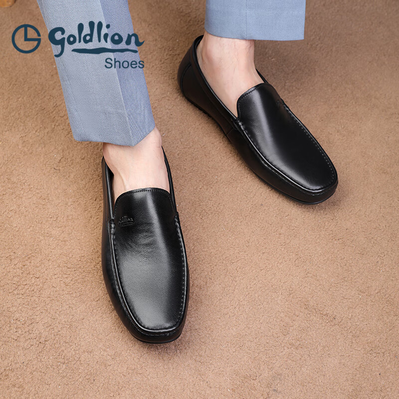 金利来（Goldlion）豆豆鞋男春季皮鞋男商务休闲鞋男柔软百搭乐福鞋套脚鞋男士皮鞋 黑色 37