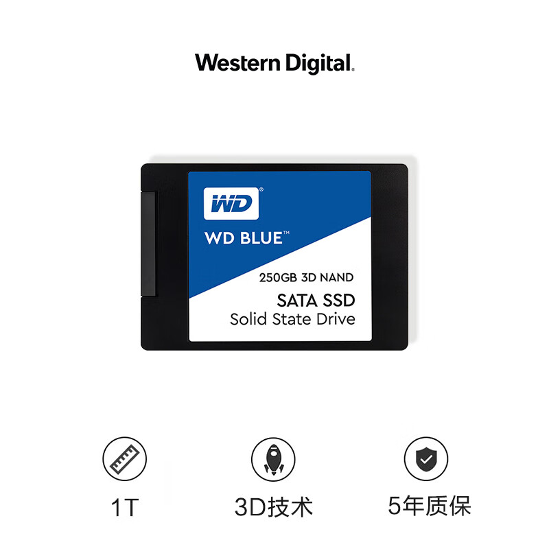 西部数据（WD) 1T SSD固态硬盘 SATA3.0 Blue系列 3D技术 高速读写 五年质保