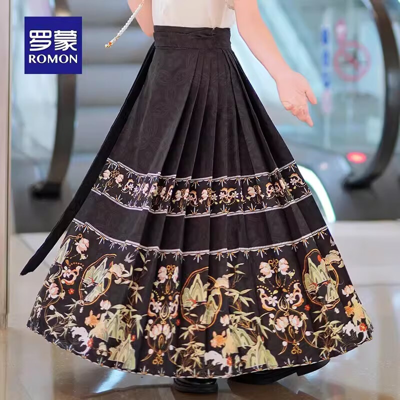 罗蒙马面裙汉服女童中秋国庆儿童套装古风古装2023新款国风半身裙 长款黑色马面裙【单裙子】 140怎么样,好用不?