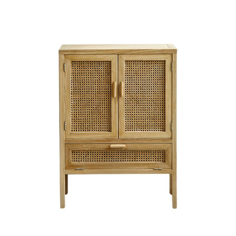 藤妃实木餐边柜简易小型家用藤编斗柜客厅现代简约置物收纳储物柜子