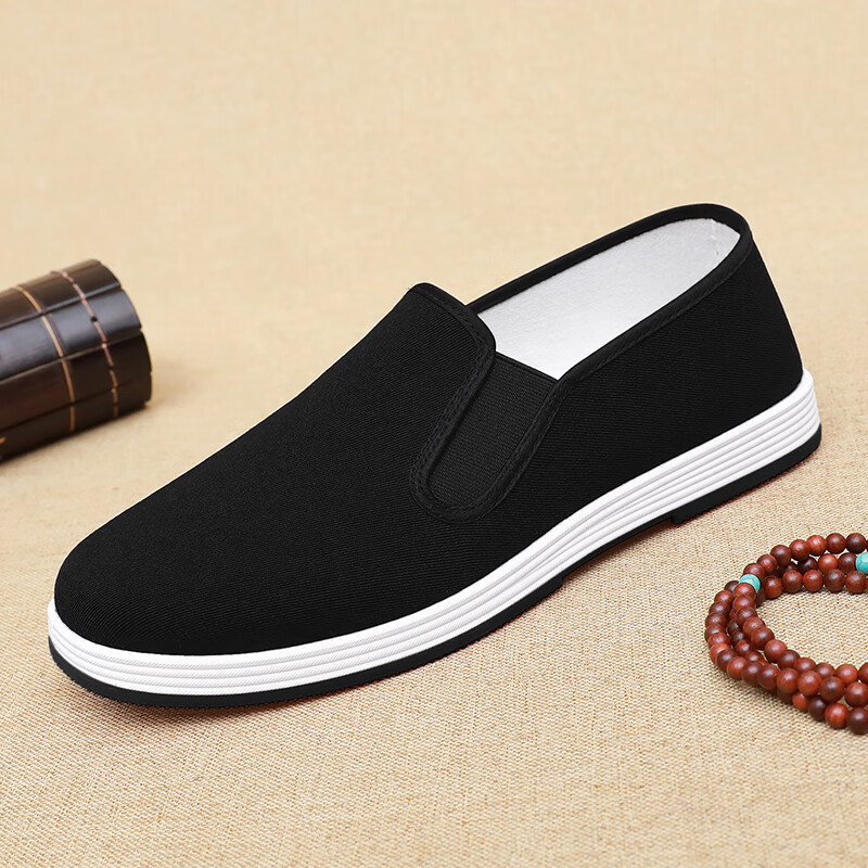 杰班图老北京布鞋男千层布式牛筋橡胶底防滑耐磨一脚蹬防臭透气休闲鞋子 艾草款【耐磨黑牛筋底】 【41码】