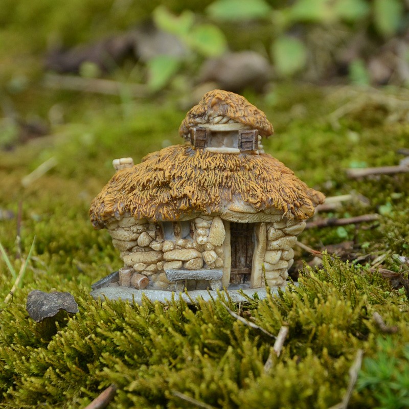 房子装饰创意家居微景观盆景仿真树脂家居摆件小礼物 迷你稻草房子