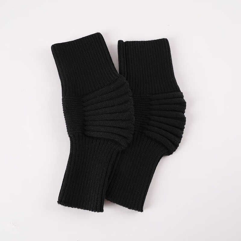 冬羊毛护膝男女通用护膝保暖套加厚针织护膝中老年护腿老寒腿 黑色 xl