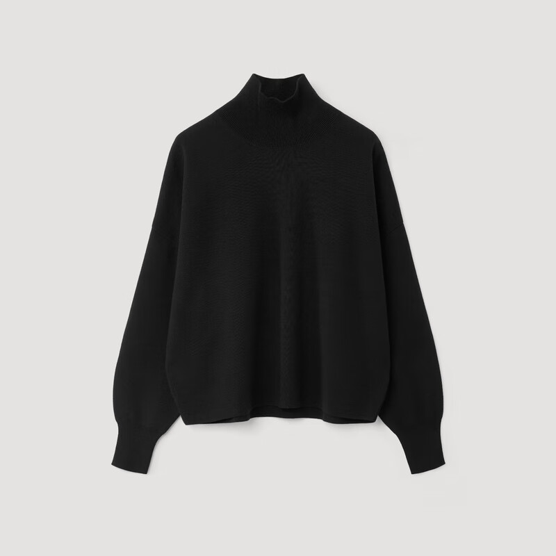 OVV秋冬热卖女装保暖舒适羊毛混纺休闲高领长袖针织衫 赫本黑 L