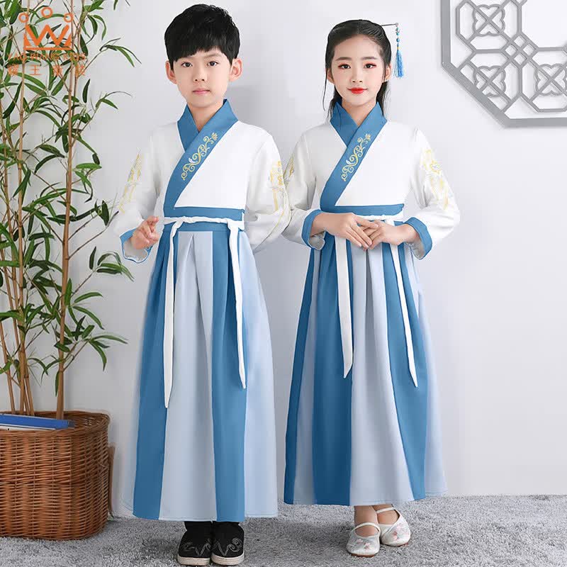 耀王儿童汉服国学服男女童三字经书童演出服 YR-KJ-9 湖蓝拼接直袖110高性价比高么？