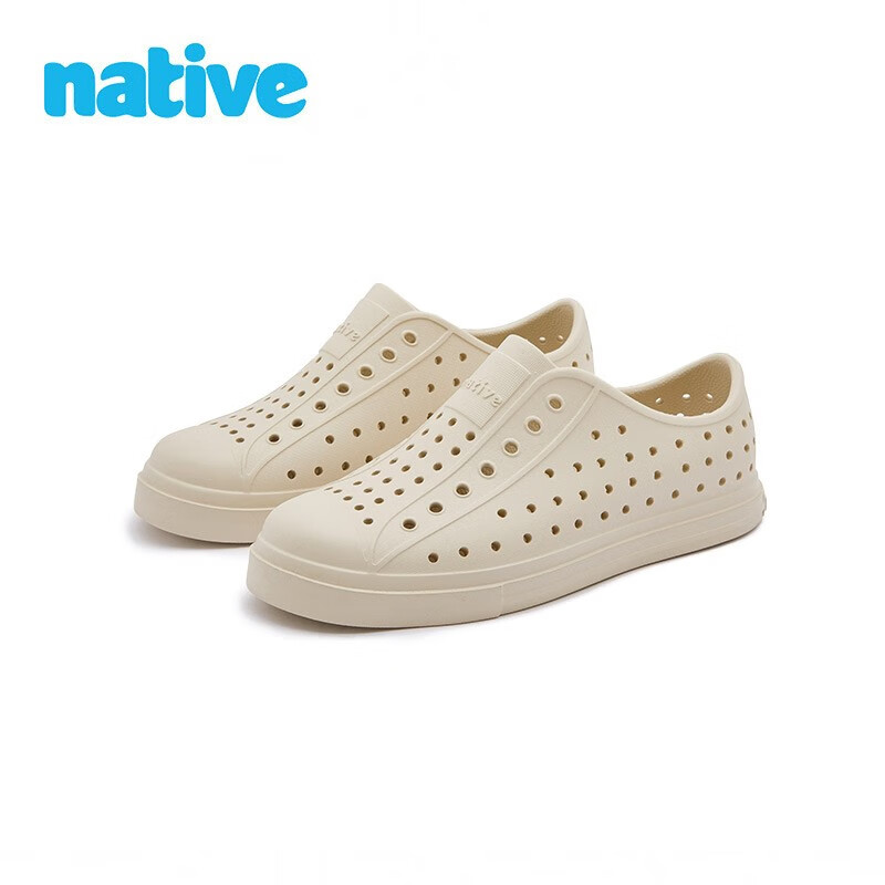 native 儿童洞洞鞋Jefferson bloom系列海藻纯色沙滩凉鞋超轻透气童鞋 米白|米白 34码