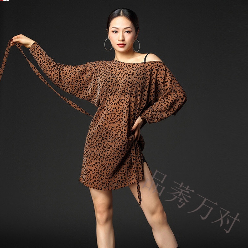 皇朝拉丁舞裙女成人夏季新款性感豹纹舞裙拉丁舞连衣裙练功服 豹纹
