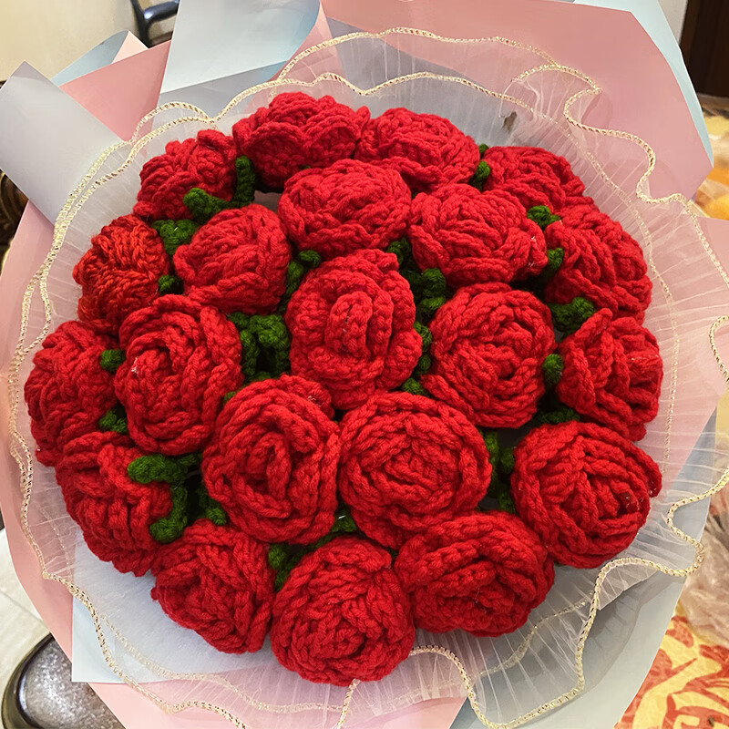 妙普乐2024新款毛线编织diy材料包毛线手工编织花束玫瑰花钩针diy材料