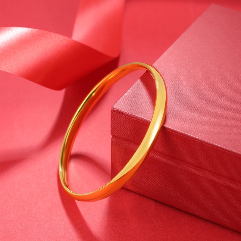 和睦一生 金包银光面宽版手镯超闪亮大手镯扁圆手镯 54寸手镯