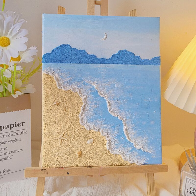 joy大海沙滩diy数字油画丙烯石英砂肌理画极简海洋装饰画 蓝色海域 20