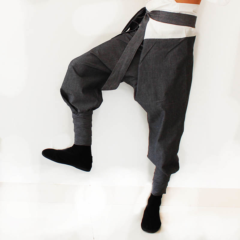 纯老式大裆裤免裆裤国民裤子加厚老裤腰勉裆裤裤 烟灰缅裆裤 165/68a