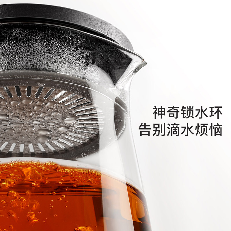 尚明(SAMADOYO)加厚耐热玻璃泡茶壶铝盖懒人泡茶器茶壶茶水分离过滤简约茶具套装 枪黑色 600ml